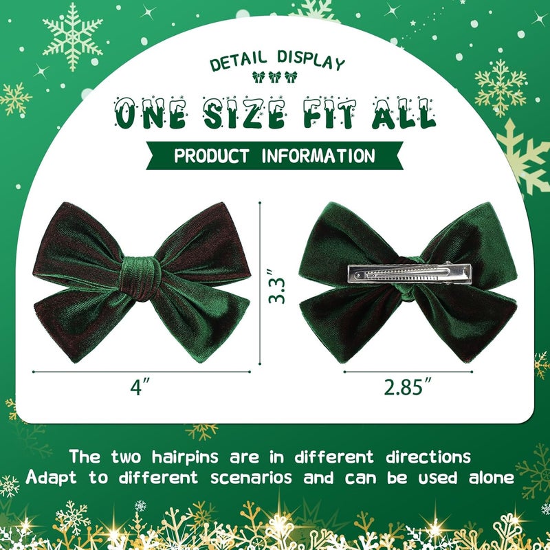 ONENINEDREAM Baby Girl St. Patrick's Day Hair Accessories - Green Velvet Bows, Alligator Clips, and Hairpins for Toddlers and Kids - Image 4